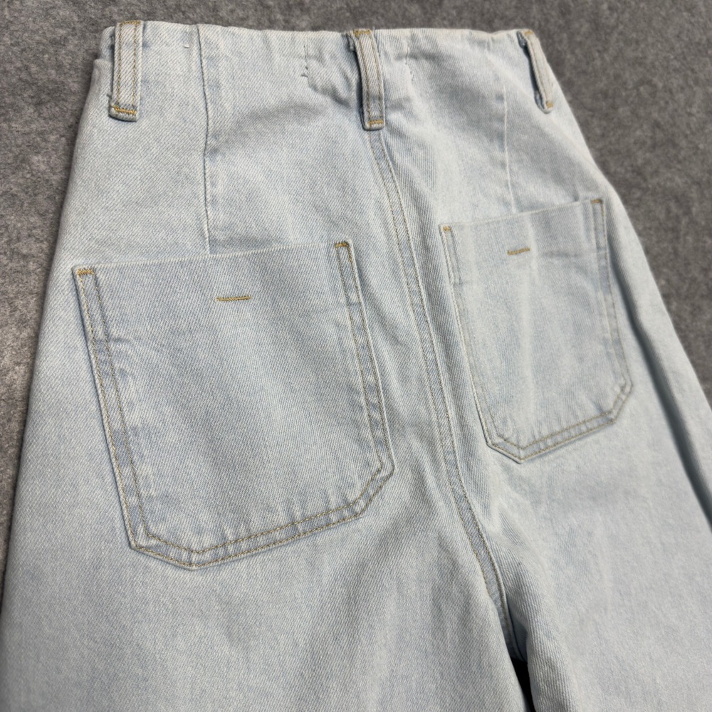 Zara High Waisted Wide Leg Jeans Light Wash Denim Gold Button Womens Size 2 - Picture 5 of 14